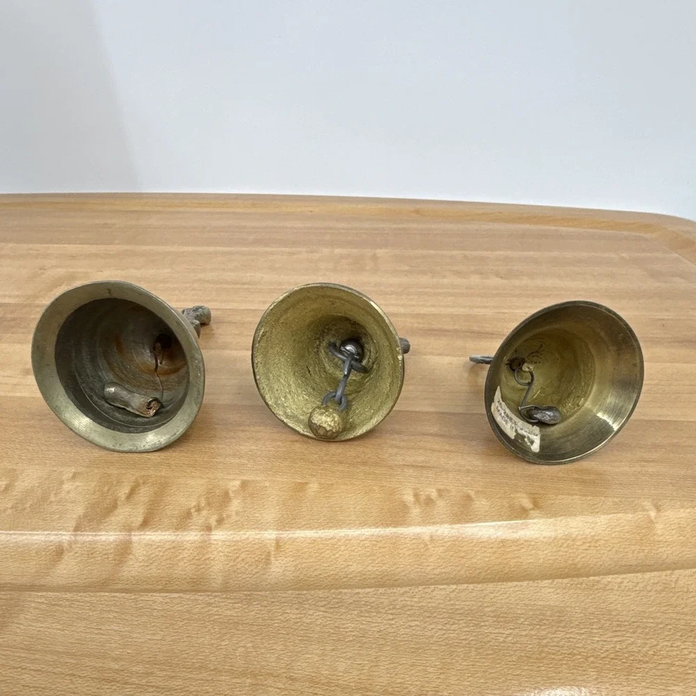 Lot of 3 Vintage Brass Bells Serpent Celtic Unicorn unpolished mid century